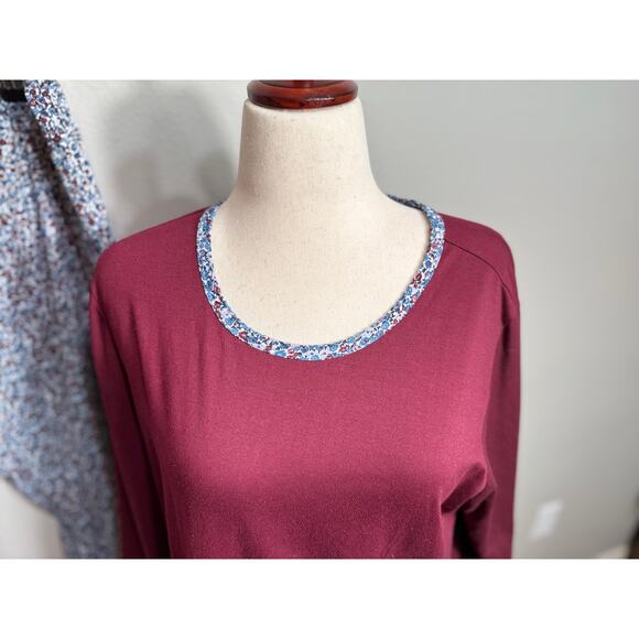 Lands' End sleep set maroon long sleeve top & floral pull on pants stretch Sz L - Picture 2 of 10